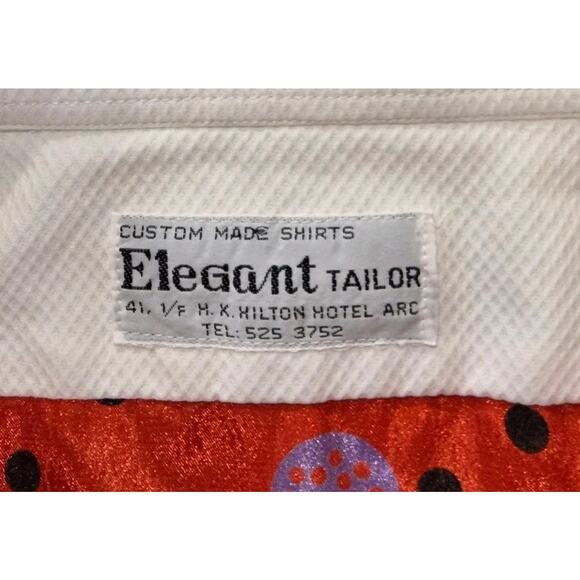 Vintage Hong Kong Hilton Hotel Custom Shirt French Cuff Elegant Tailor White Red - Picture 2 of 10